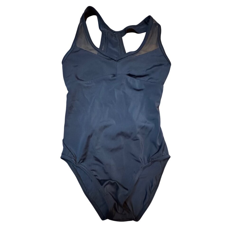 BALERA Black Racerback Dance Leotard Girls IC 7-8 Mesh Inserts Leo Dancewear